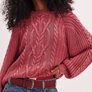 Free People Frankie Cable Sweater in Cherry Size S NWOT